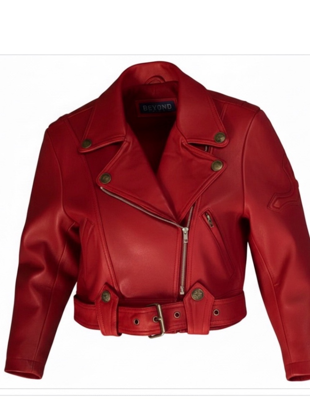 Red Cropped Moto Leather Jacket
